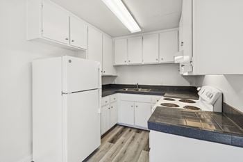 White shaker-style cabinetry with satin nickel hardware in kitchens*